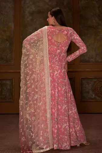 Pink georgette anarkali set
