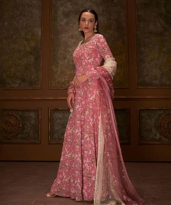 Pink georgette anarkali set 3