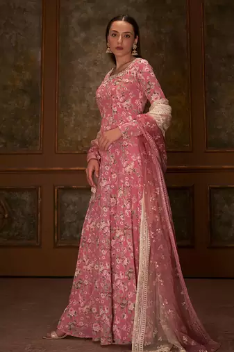 Pink georgette anarkali set