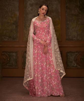 Pink georgette anarkali set 1