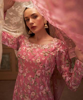 Pink georgette anarkali set 4