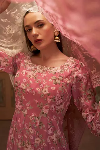 Pink georgette anarkali set