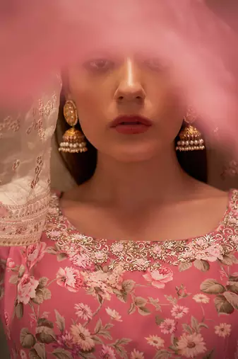 Pink georgette anarkali set