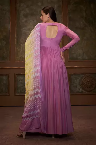 Lilac georgette crepe anarkali set
