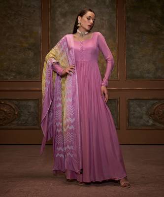 Lilac georgette crepe anarkali set 1