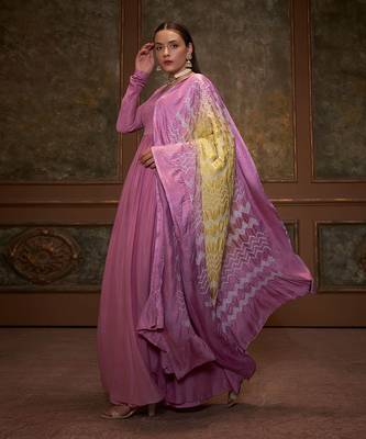 Lilac georgette crepe anarkali set 3