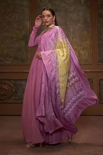 Lilac georgette crepe anarkali set