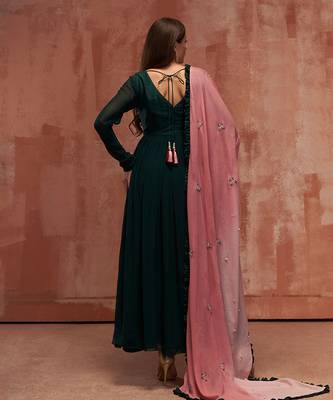 Bottle green and pink georgette anarkali set 2