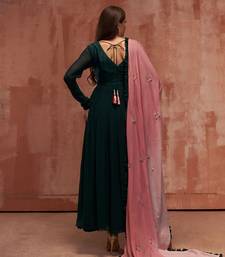 Bottle green and pink georgette anarkali set