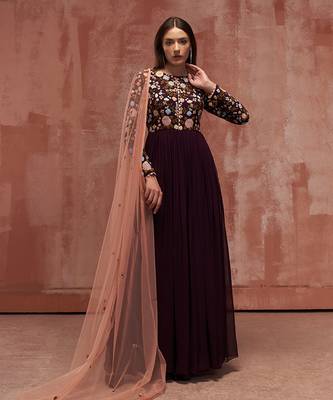 Wine georgette anarkali set 1