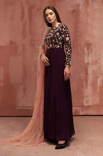 Wine georgette anarkali set