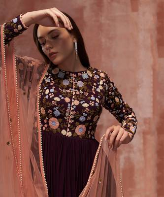 Wine georgette anarkali set 4