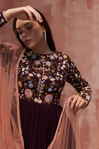 Wine georgette anarkali set