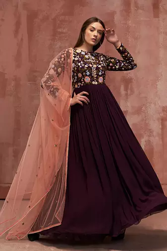 Wine georgette anarkali set