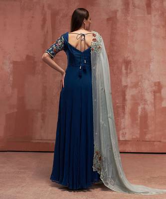 Peacock blue and light blue georgette anarkali set 2