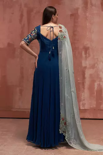 Peacock blue and light blue georgette anarkali set