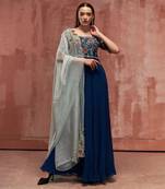 Peacock blue and light blue georgette anarkali set
