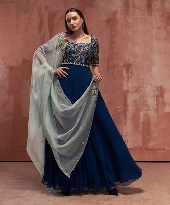 Peacock blue and light blue georgette anarkali set 3