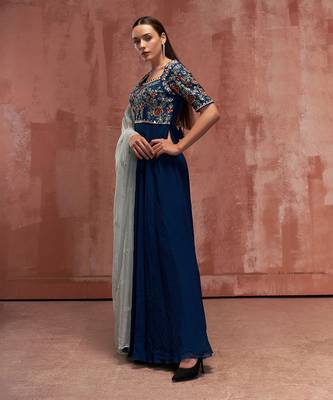 Peacock blue and light blue georgette anarkali set 4