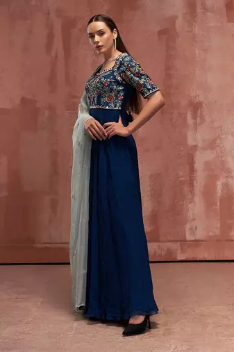 Peacock blue and light blue georgette anarkali set