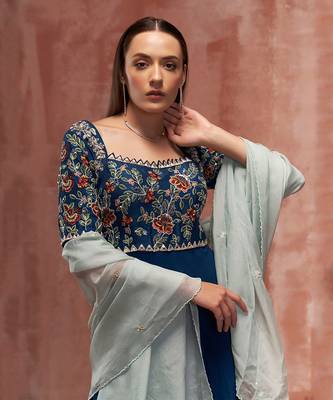 Peacock blue and light blue georgette anarkali set 5