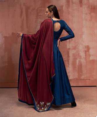 Peacock blue and maroon silk anarkali set 2
