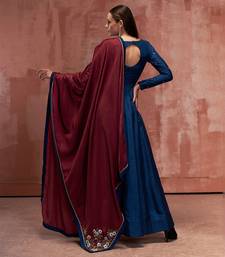 Peacock blue and maroon silk anarkali set