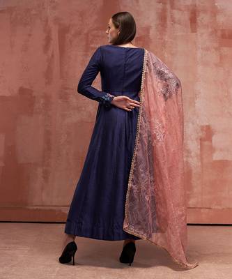 Blue and peach silk anarkali set 2