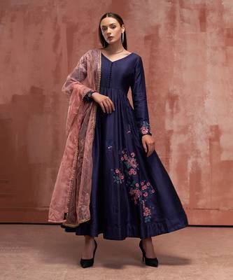 Blue and peach silk anarkali set 1