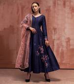 Blue and peach silk anarkali set