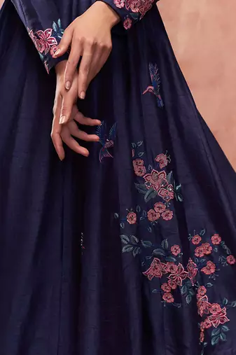 Blue and peach silk anarkali set