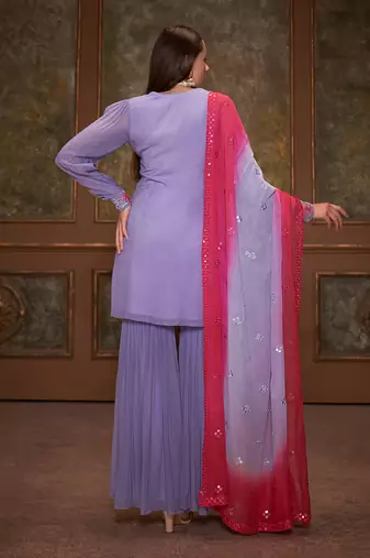 Lilac and pink georgette sharara set