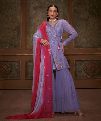 Lilac and pink georgette sharara set 1