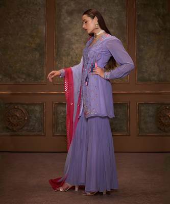 Lilac and pink georgette sharara set 3