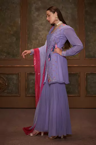 Lilac and pink georgette sharara set