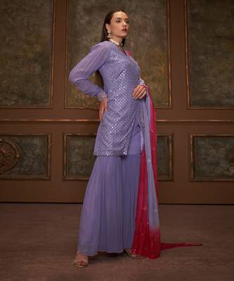 Lilac and pink georgette sharara set 4