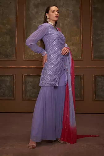 Lilac and pink georgette sharara set