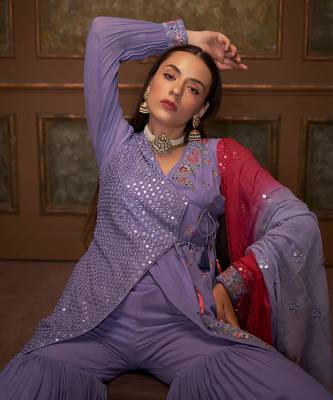 Lilac and pink georgette sharara set 5