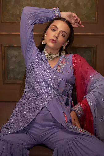 Lilac and pink georgette sharara set