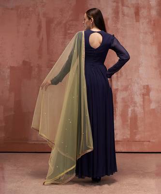 Burgendy and yellow georgette anarkali set 2