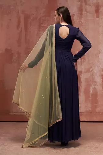 Burgendy and yellow georgette anarkali set