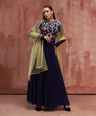 Burgendy and yellow georgette anarkali set 1