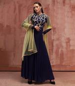 Burgendy and yellow georgette anarkali set