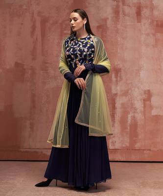Burgendy and yellow georgette anarkali set 3