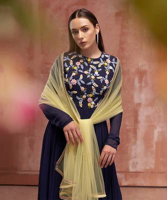 Burgendy and yellow georgette anarkali set 4