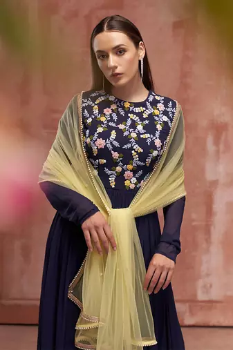 Burgendy and yellow georgette anarkali set