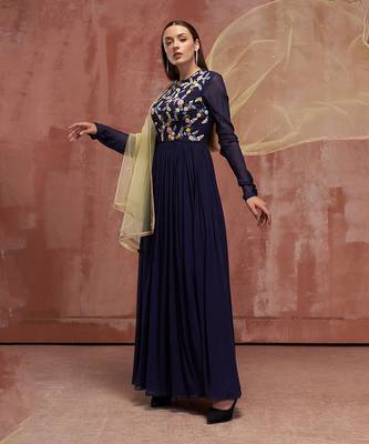 Burgendy and yellow georgette anarkali set 5