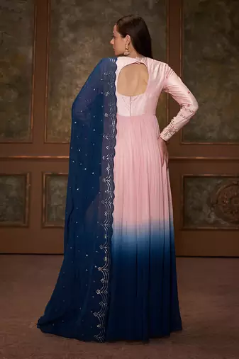 Blue and pink georgette anarkali set
