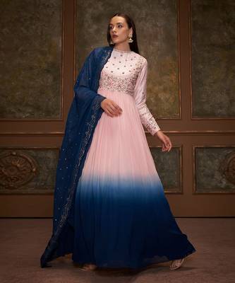 Blue and pink georgette anarkali set 1