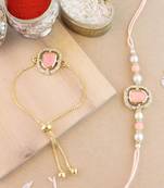 rakshabhandhan special kundan bhaiya bhabhi pearl hanging lumba bracelet rakhi combo set with roli chawal